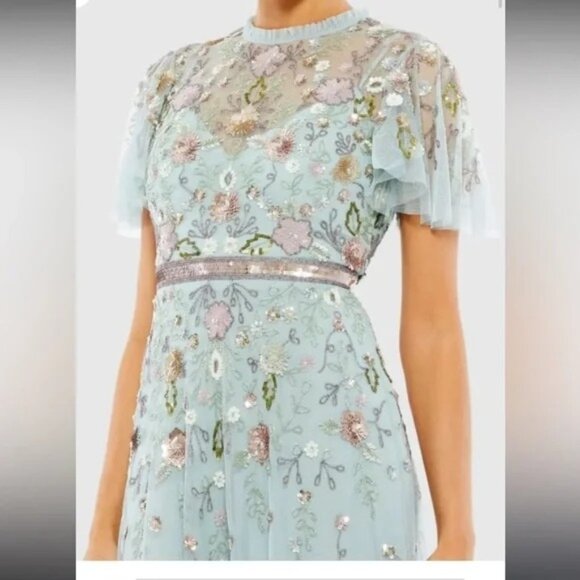 Mac Duggal 9136 Embellished High Neck Butterfly Sleeve Gown Sz 2 NWT Mint Multi - Picture 3 of 10